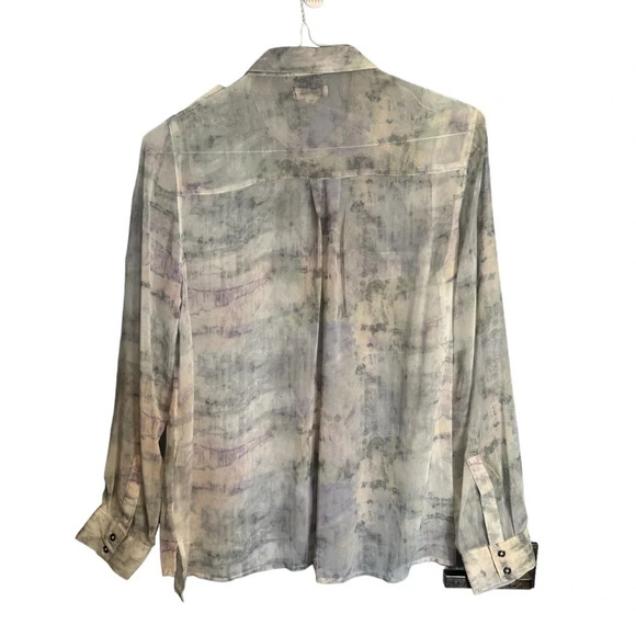 Silence + Noise Urban Outfitters Sheer Tie Dye Pastel High Low Split Hem Blouse - Picture 2 of 15